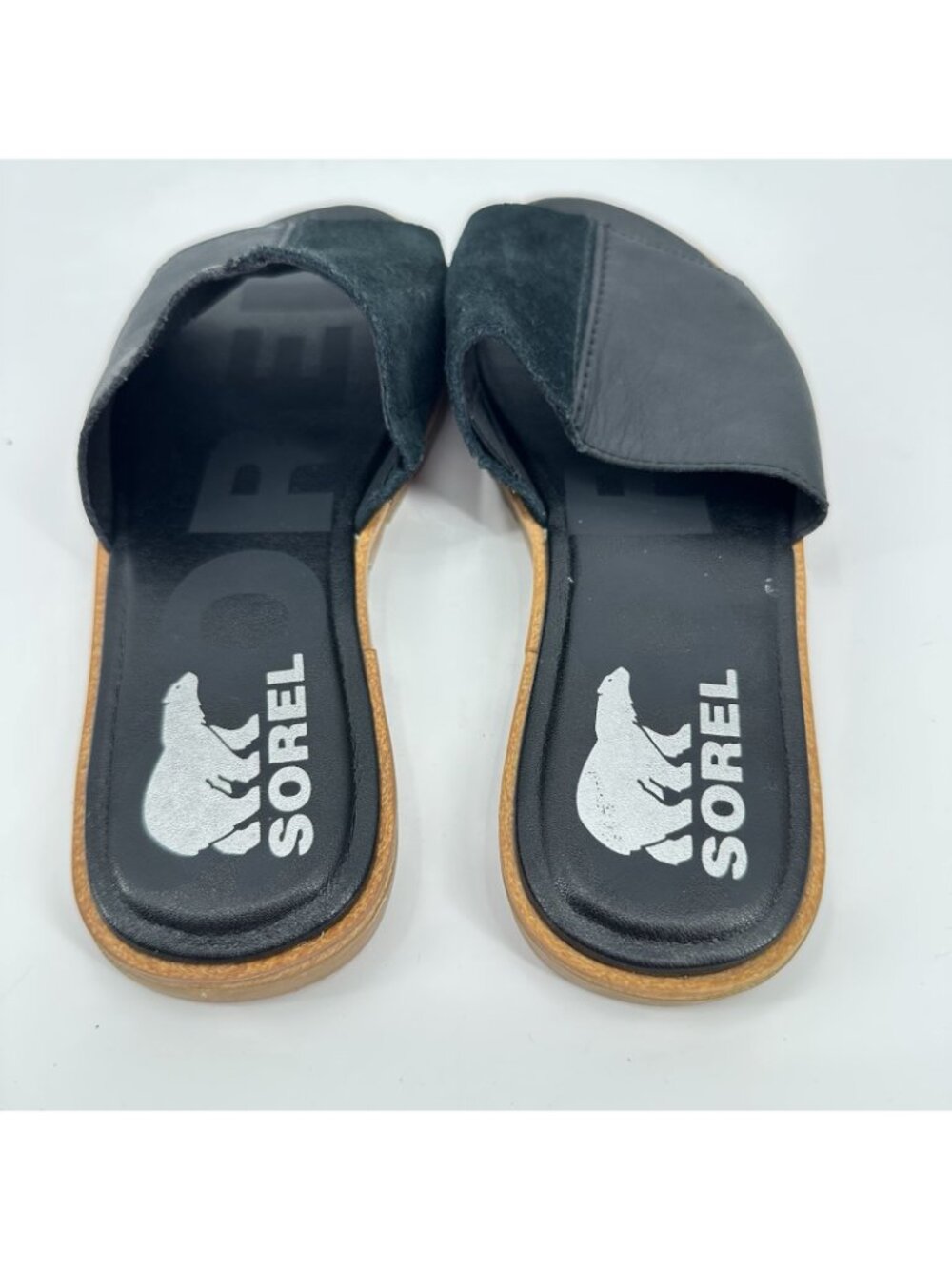 SOREL Ella 6.5 Block Black Leather women’s SLIP ON‎ slide sandals lugg sole - Picture 5 of 8